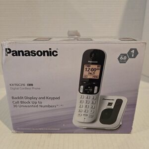 New Nos Panasonic KX-TGC210 Cordless Digital Phone Backlit W Keypad Silver‎ Tone